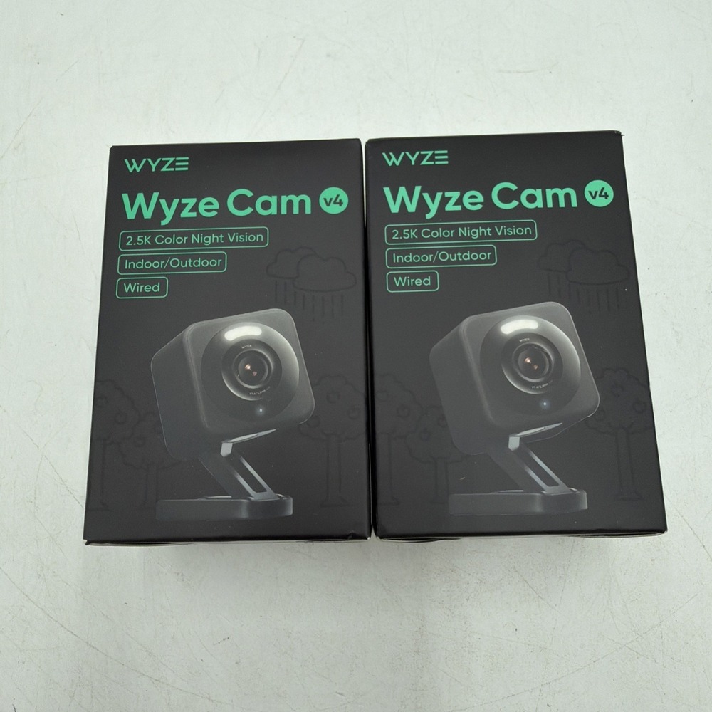 Lot Of 2 Wyze Cam V4 2.5K Color Night Vision Indoor/Outdoor Black Google Alexa